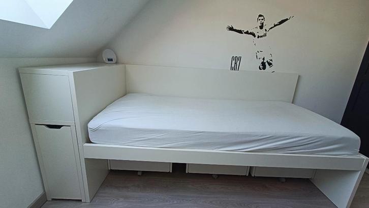 Ikea Flaxa bed 90x200 + matras + opbergmeubel + lattenbodem., Maison & Meubles, Chambre à coucher | Lits, Utilisé, Une personne