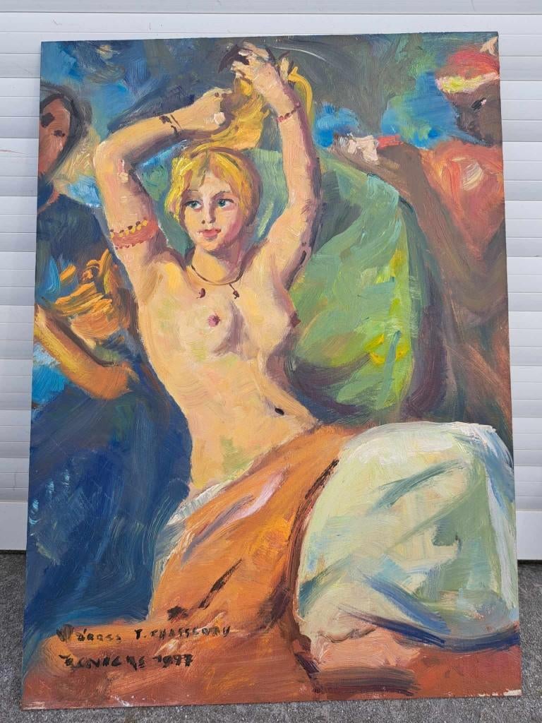 Huile sur panneau femme nue signe tony reniers, Antiek en Kunst, Ophalen of Verzenden
