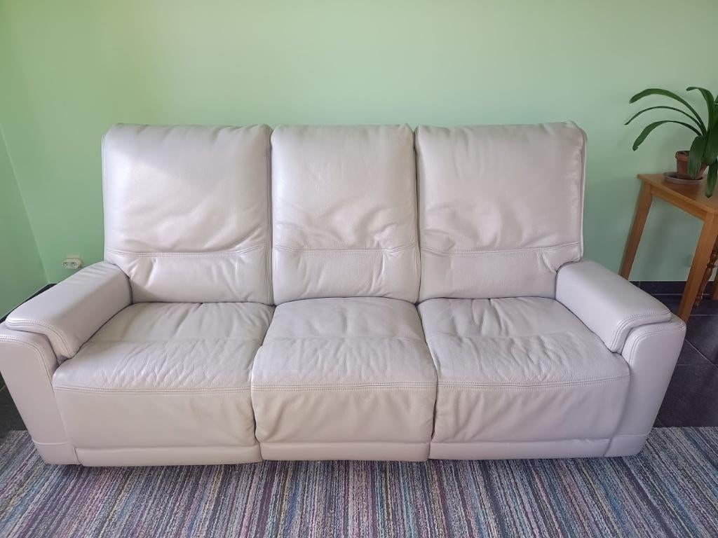 Salon Softland en cuir gris clair 3 + 2, Maison & Meubles, Canapés | Salons, Utilisé, Cuir, Enlèvement