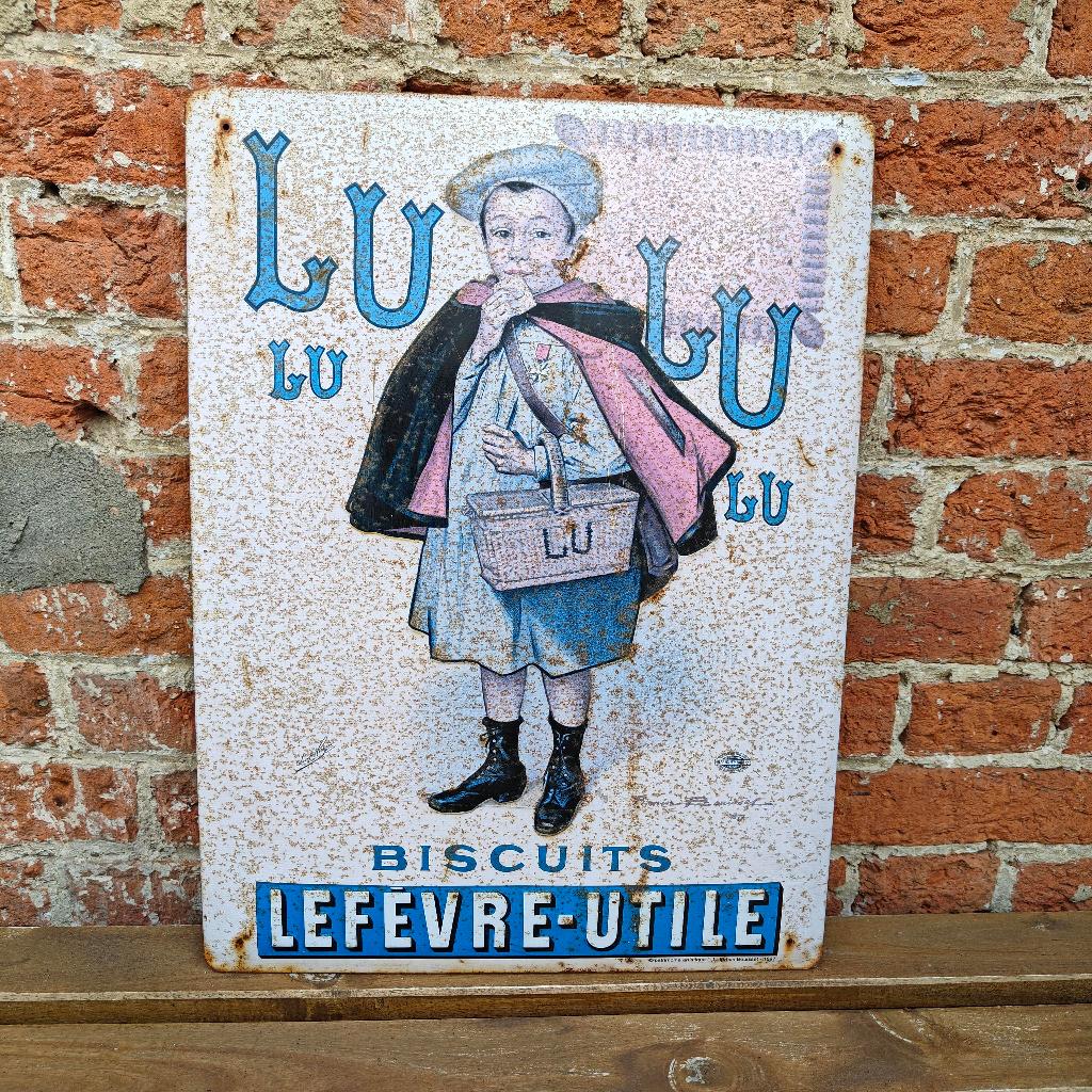Panneau d'affichage vintage Lu Biscuits, Collections, Enlèvement, Utilisé, Panneau publicitaire
