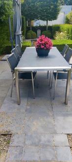 Solte tuintafel met 3 marmeren delen en 6 Deauville stoelen, Ophalen, Inox, Gebruikt, 6 zitplaatsen
