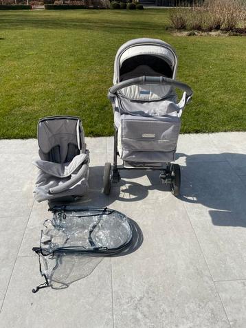 Kinderwagen Bébécar Ip-Op classic licht grijs en wit leder beschikbaar voor biedingen
