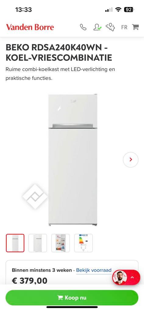 Beko RDSA240K40WN, Elektronische apparatuur, Koelkasten en IJskasten, Nieuw, Met aparte vriezer, Ophalen