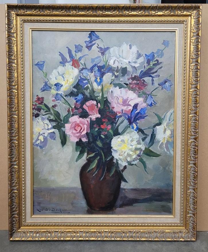 Luc DE DECKER, vaas met rozen, Antiek en Kunst, Kunst | Schilderijen | Klassiek, Ophalen of Verzenden