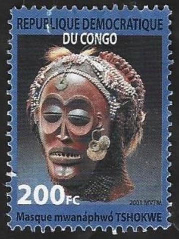 1 Postzegel Inheemse kunst Congo-Kinshasa 2002 Maskers beschikbaar voor biedingen