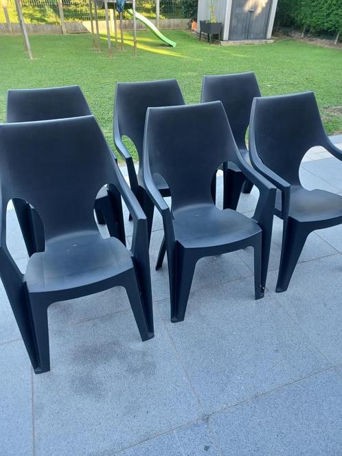 6 chaises de jardin + (table 10 pers), Tuin en Terras, Tuinstoelen, Gebruikt, Plastic, Ophalen