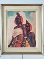 Schilderij - Joseph Moeyens - 2 Afrikaanse vrouwen, Antiek en Kunst, Kunst | Schilderijen | Klassiek, Ophalen
