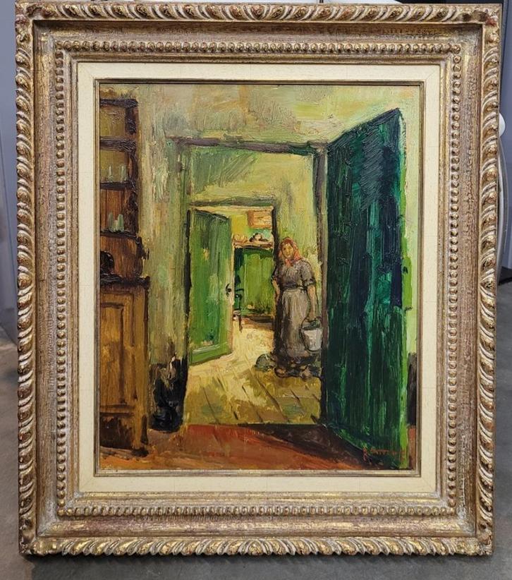 Jules RAMBO, boerin met emmer, Antiek en Kunst, Kunst | Schilderijen | Klassiek, Ophalen of Verzenden