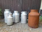Bel ensemble de 5 anciens pots à lait anciens dont 4 en zinc, Jardin & Terrasse, Décoration murale de jardin, Utilisé, Enlèvement ou Envoi