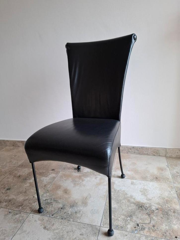 6 hoogwaardige lederen zwarte stoelen, Huis en Inrichting, Stoelen, Zo goed als nieuw, Leer, Ophalen