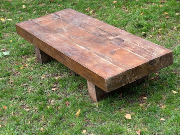Unieke Brutalist Salontafel 150 x 60 x 35 van Massief Hout! beschikbaar voor biedingen