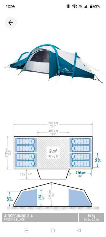 Opblaasbare tent voor 8 personen, Air seconds F&B