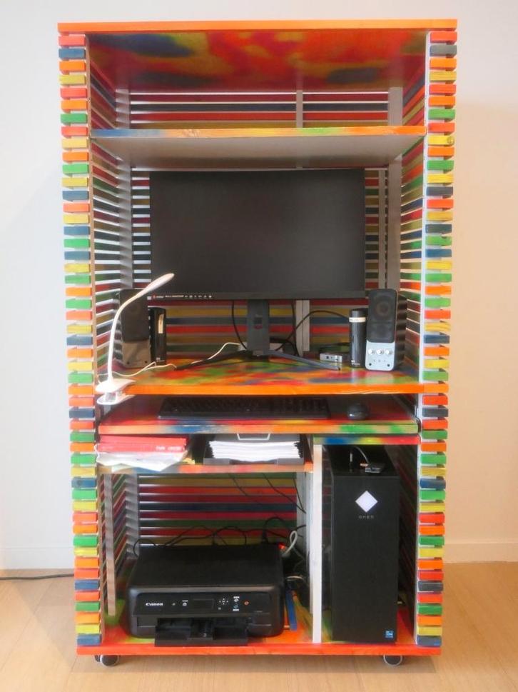 PC kast PC Buro Multicolor, Maison & Meubles, Armoires | Meubles ordinateur, Utilisé, 120 à 170 cm, 70 à 120 cm, 40 à 80 cm, Pin