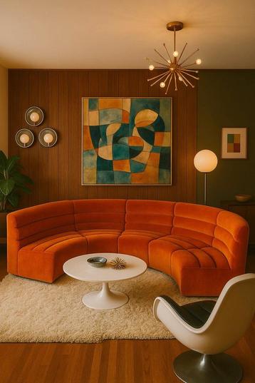 Modulaire bank gebrand oranje 4 stuks space age design  beschikbaar voor biedingen