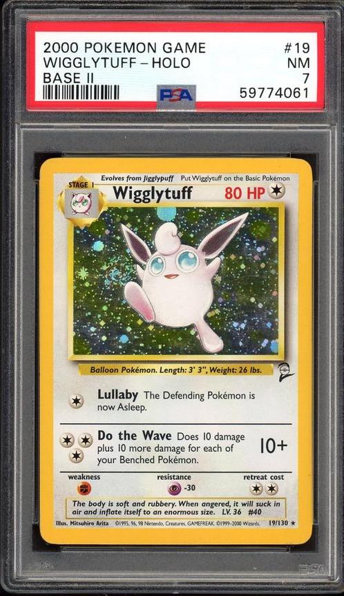 Wigglytuff Holo PSA 7 - 19/130 - Base Set 2 2000, Hobby en Vrije tijd, Verzamelkaartspellen | Pokémon, Zo goed als nieuw, Losse kaart