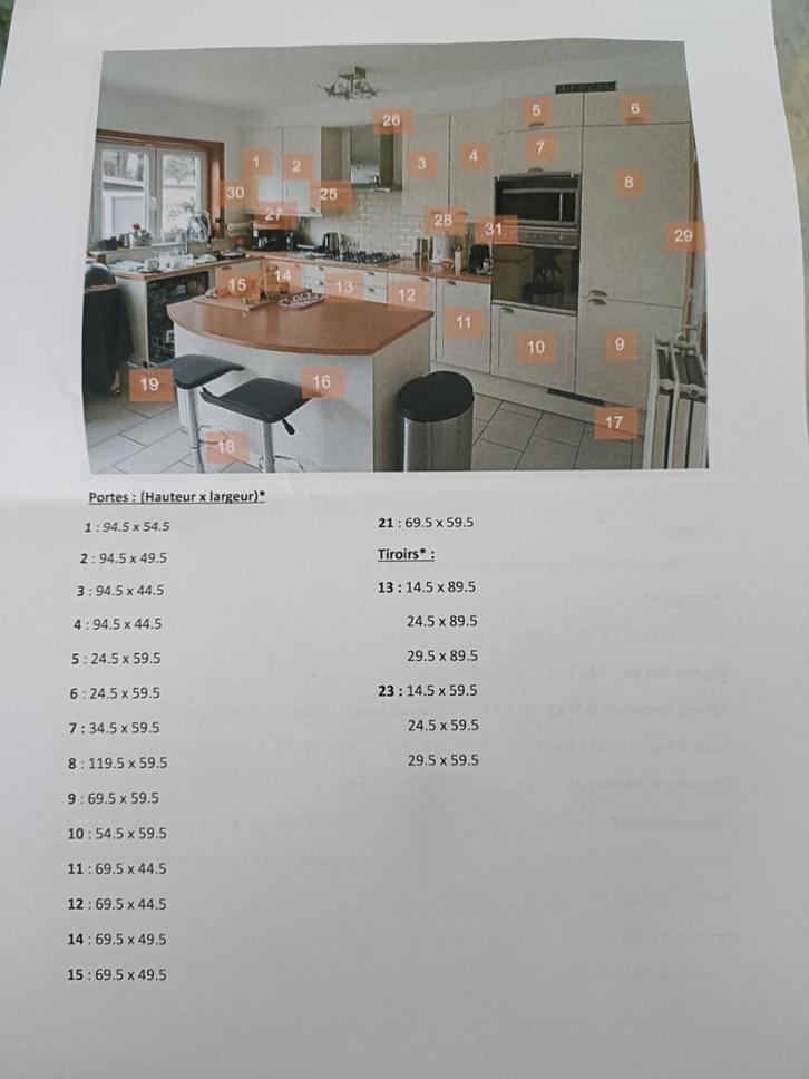 Gevels (deuren) + keukenbladen, Huis en Inrichting, Keuken | Keukenelementen, Gebruikt, Beige, Ophalen