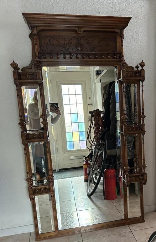 antieke wandspiegel/halspiegel 100x1.78 m facetgeslepen, Antiek en Kunst, Antiek | Spiegels, 100 tot 150 cm, 150 tot 200 cm, Rechthoekig