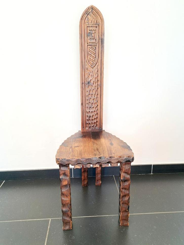 Handgekerfde eikenhouten gangstoel uit de jaren '50-'60, Antiquités & Art, Antiquités | Meubles | Chaises & Canapés, Enlèvement