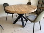 Houten Eettafel Industrieel, Huis en Inrichting, Tafels | Eettafels, Ophalen, Rond, Zo goed als nieuw, Vier personen