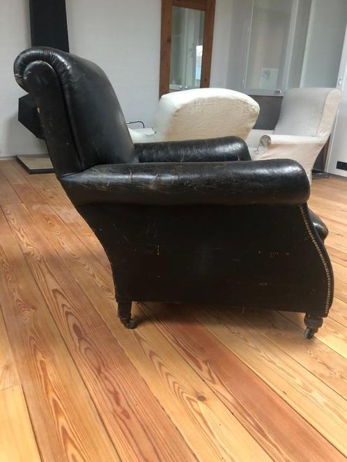 Antiek antieke zetel fauteuil leer howsrd Vervoordt, Huis en Inrichting, Fauteuils, Gebruikt, Hout, Leer, Metaal, Overige materialen