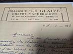 Oude brief, BRASSERIE LE GLAIVE VANDERGHOTE BRUGES ´58, Verzamelen, Ophalen of Verzenden