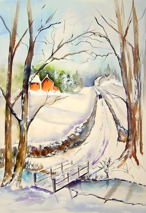 Winterwandeling, kunstprint (poster) 60x40 cm, Antiek en Kunst, Kunst | Schilderijen | Klassiek, Verzenden