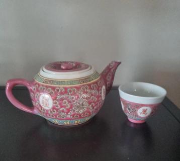 Théière et tasse en porcelaine chinoise, Utilisé, Autres types, Autres styles, Porcelaine