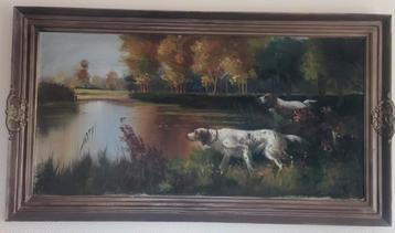 Schilderij jachthond olieverf handgeschilderd