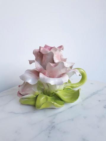 Vintage italiaanse kaarsenhouder keramiek rozen