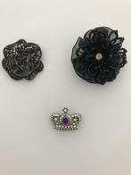 Broches, Ophalen of Verzenden, Zwart, Overige materialen, Met strass