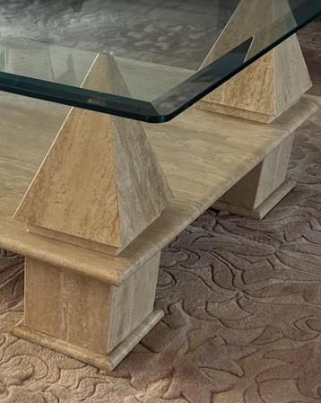 Salontafel Travertin/glas, 100 à 150 cm, Moins de 50 cm, Comme neuf, Verre
