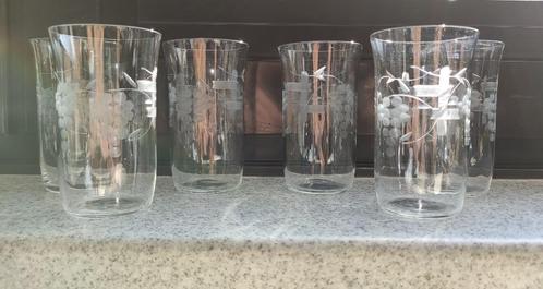 Antieke/Vintage Gegraveerde Limonadeglazen - Set van 6, Antiek en Kunst, Antiek | Glaswerk en Kristal, Ophalen of Verzenden