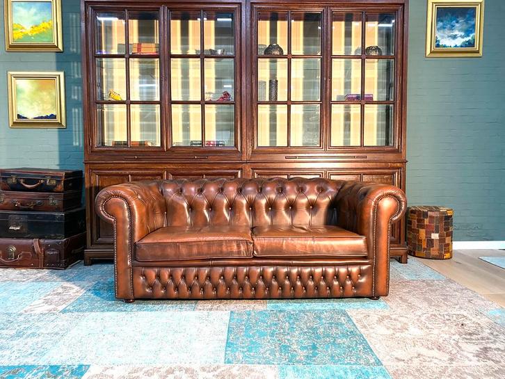 Klassieke Engelse Chesterfield zetel Tabaco bruin, Maison & Meubles, Canapés | Salons, Cuir, Enlèvement ou Envoi