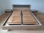 Bed 160x200 - verstelbare lattenbodems - nachtkastjes, Huis en Inrichting, Ophalen, Bruin, Tweepersoons, Zo goed als nieuw