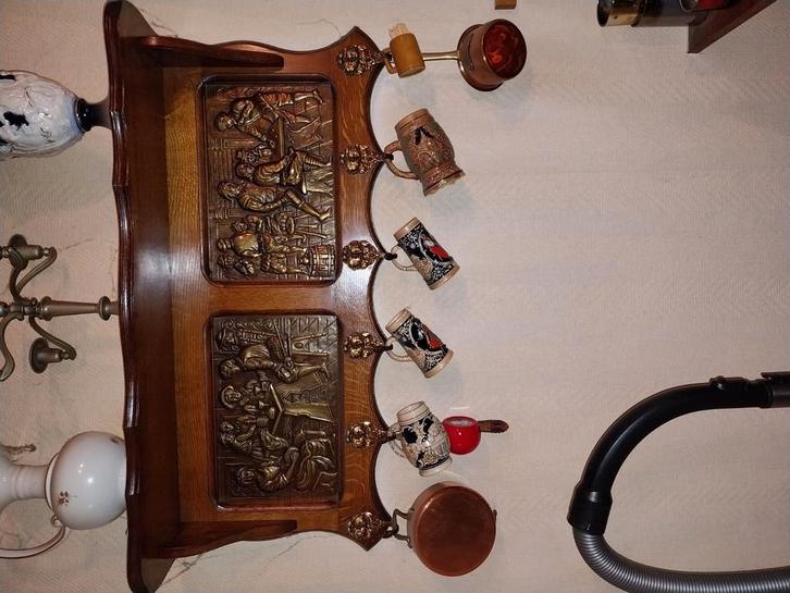 antieke wandkapstok met koperen taferelen, Antiek en Kunst, Antiek | Meubels | Kasten, Ophalen of Verzenden