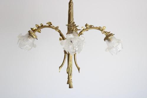 lustre en bronze doré, 4 bras, fleurs, Louis XVI, Antiquités & Art, Antiquités | Bronze & Cuivre, Enlèvement