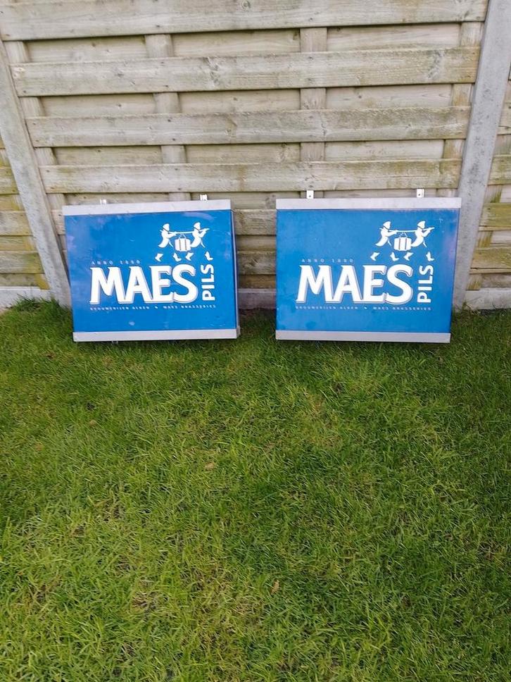 Twee lichtbakken Maes, Verzamelen, Merken en Reclamevoorwerpen, Gebruikt, Reclamebord, Ophalen