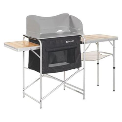 Table de cuisine OUTWELL Bamboo avec pare vent et armoire, Caravans en Kamperen, Kampeermeubelen, Zo goed als nieuw, Ophalen