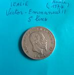 5 Lires ,  Victor- Emmanuele II , pièce argent 1874, Enlèvement, Italie, Argent