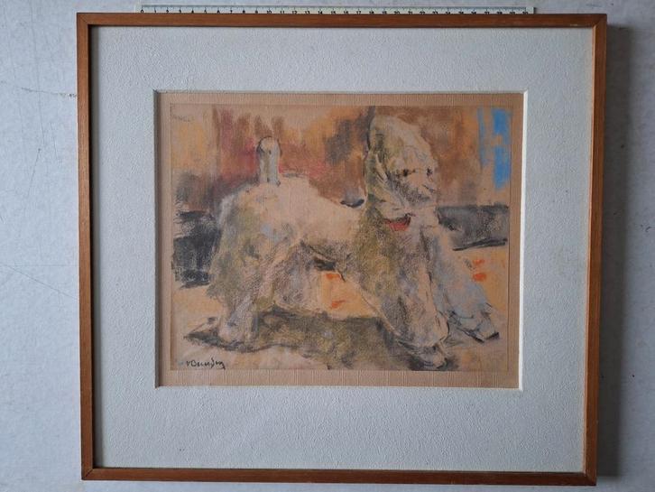 Leuke gemengde techniek Alfons Van Beurden "Poedel", Antiek en Kunst, Kunst | Schilderijen | Modern, Ophalen of Verzenden