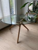 Ronde design eettafel La Redoute – glazen blad Ø130 cm, Huis en Inrichting, Tafels | Eettafels, Ophalen, 100 tot 150 cm, Zo goed als nieuw