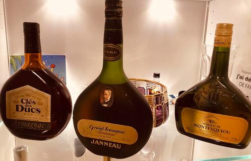 3 oude VSOP-flessen van Armagnac - Vintage +/- 1975 Janneau, Verzamelen, Wijnen, Nieuw, Overige typen, Frankrijk, Vol