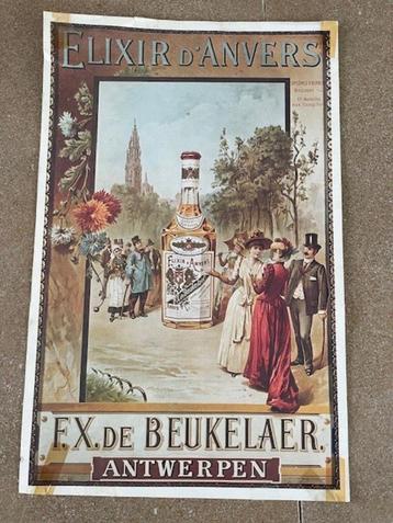 Oude RECLAME AFFICHE " ELIXIR D'ANVERS"  ex. DE BEUKELAER