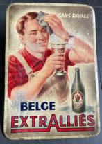 Plaque-Bière-Extra-Alliés-Marchienne-1955-Etain-Pas d'émail, Collections, Panneau, Plaque ou Plaquette publicitaire, Autres marques
