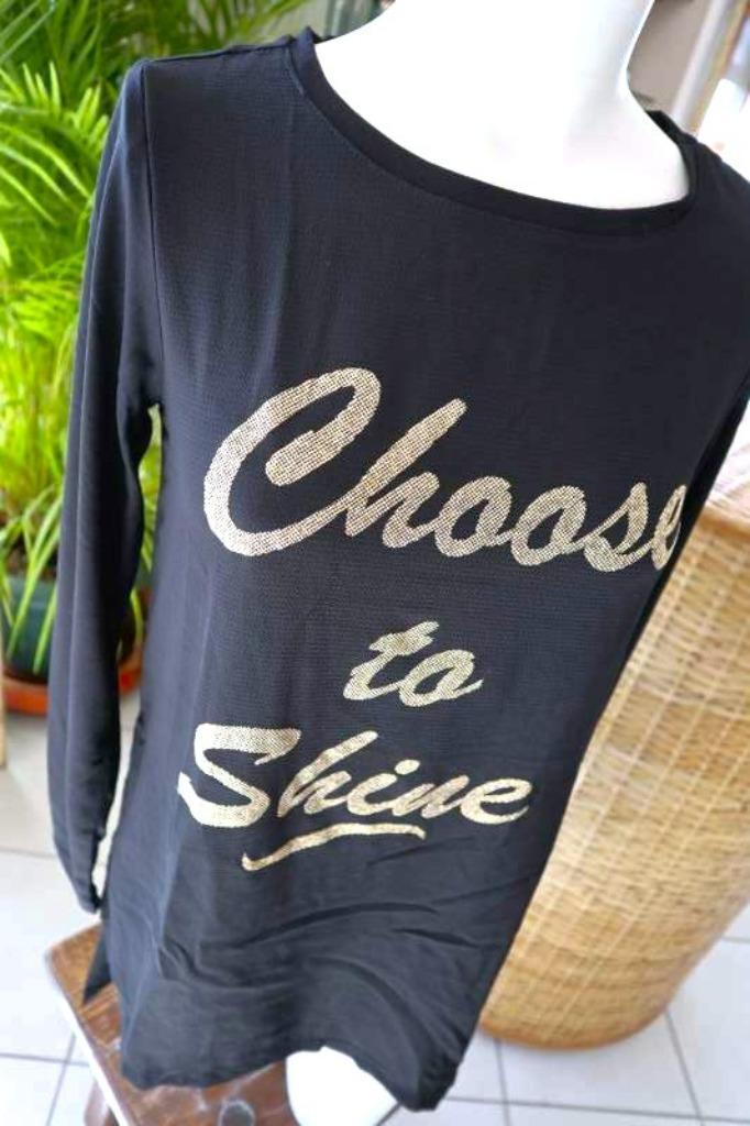 prachtig tekst zwart T-shirt, Kleding | Dames, T-shirts, Zo goed als nieuw, Maat 36 (S), Zwart, Lange mouw, Ophalen of Verzenden