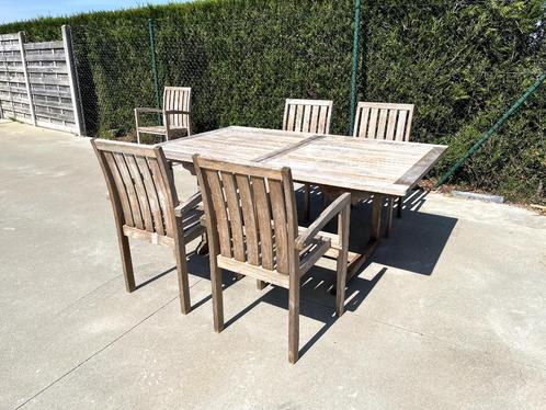 Tuintafel met 4 stoelen – TEAK, Tuin en Terras, Tuintafels, Gebruikt, Vierkant, Teakhout, Ophalen