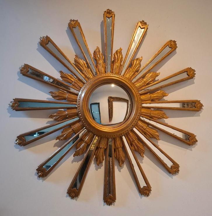 Miroir soleil en bois 1962 estampé au dos de 85cm ! convexe, Antiek en Kunst, Antiek | Spiegels, Ophalen