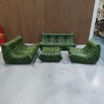 Ligne Roset Togo set - Rustical green leder, Antiek en Kunst, Antiek | Meubels | Stoelen en Sofa's, Ophalen of Verzenden