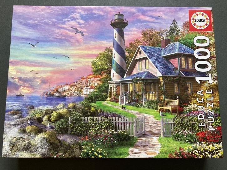 Puzzel van 1000 stukjes: De vuurtoren van Rock Bay - Educa, Hobby en Vrije tijd, Denksport en Puzzels, Zo goed als nieuw, Legpuzzel
