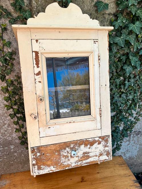 Antiek toiletkastje / apothekerskastje in hout en glas, Antiek en Kunst, Antiek | Meubels | Kasten, Ophalen of Verzenden